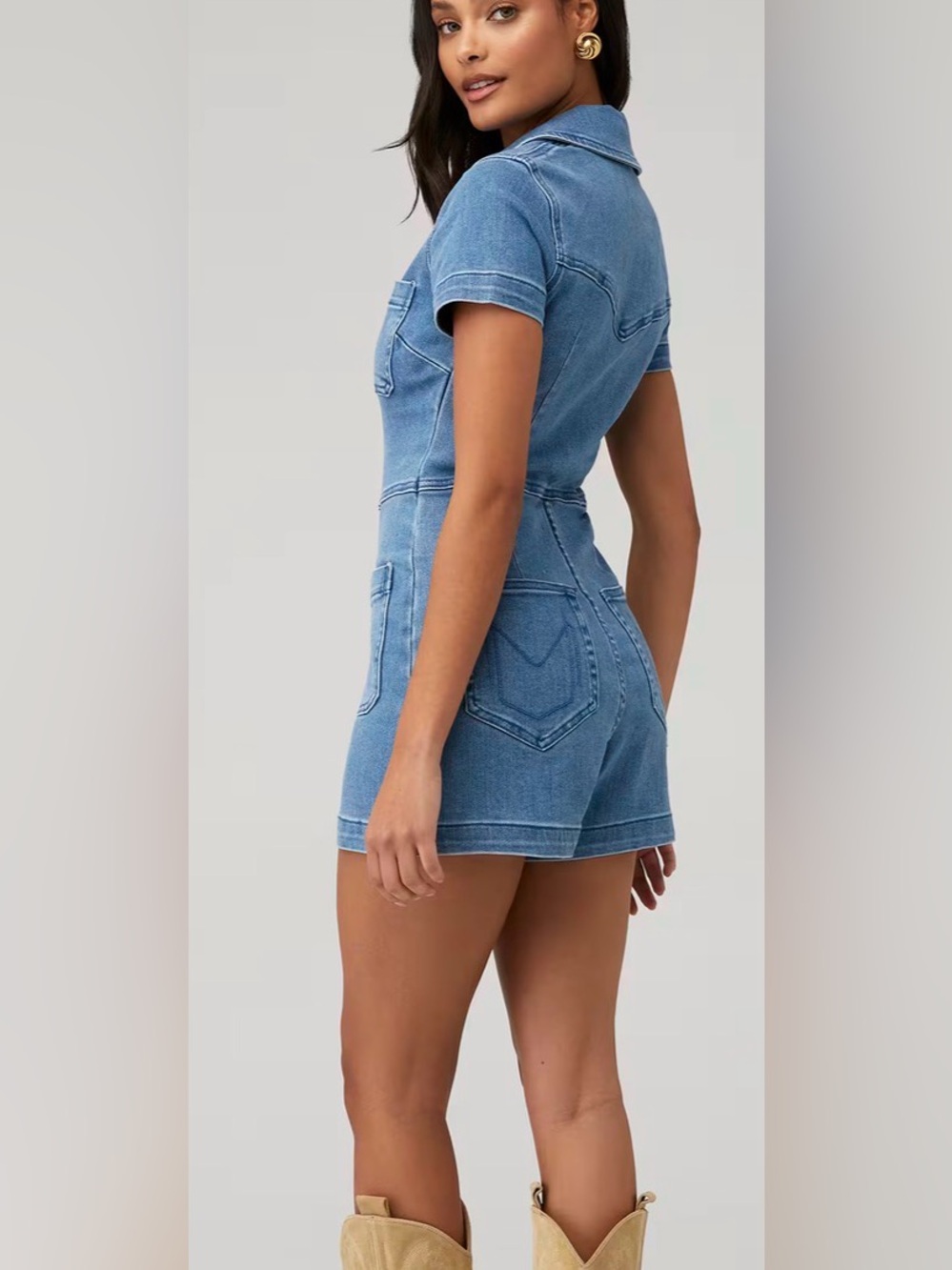 Show Me Your MuMu Blue Denim Zip-Front Romper - Picture 2 of 8